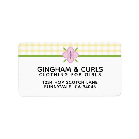 Roze bloemen en gele gingham etiket (Voorkant)