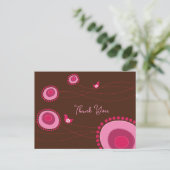 Roze bloemen en gelukkige vogels Dank u Briefkaart (Staand voorkant)