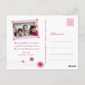 Roze bloemen en gelukkige vogels Dank u Briefkaart (Achterkant)