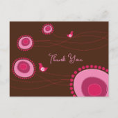 Roze bloemen en gelukkige vogels Dank u Briefkaart (Voorkant)