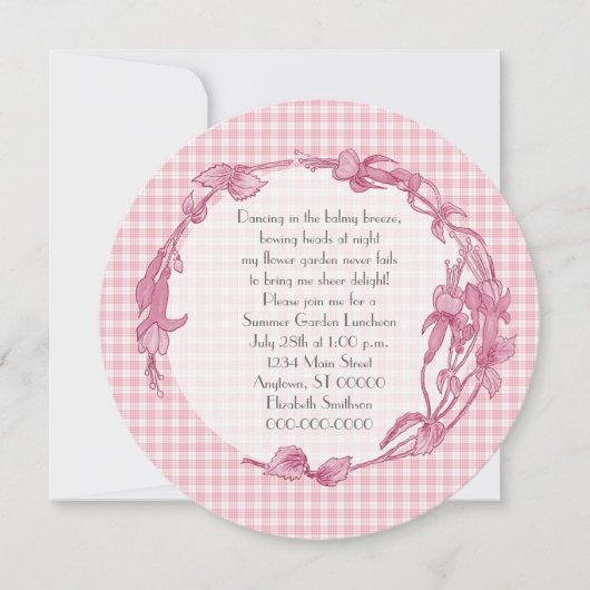 Roze bloemen en Gingham Luncheon Kaart (Voorkant)