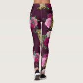 Roze bloemen en Gold Big Cats Print Workout Leggings (Achterkant)