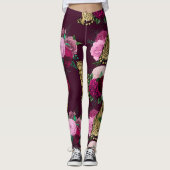 Roze bloemen en Gold Big Cats Print Workout Leggings (Voorkant)