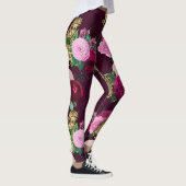 Roze bloemen en Gold Big Cats Print Workout Leggings (Rechts)