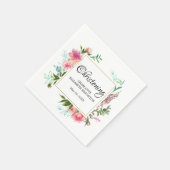 Roze Bloemen en Goud Gepersonaliseerde Doop Servet (Hoek)