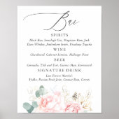 Roze bloemen en goud groen Bar Menu Sign Poster (Voorkant)