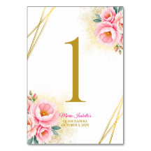 Roze Bloemen en Goud Quinceańera