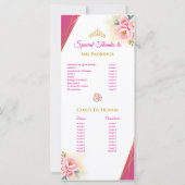 Roze Bloemen en Goud Quinceañera Orde van Evenemen (Achterkant)