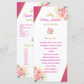 Roze Bloemen en Goud Quinceañera Orde van Evenemen (Voorkant / Achterkant)