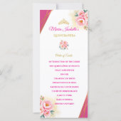 Roze Bloemen en Goud Quinceañera Orde van Evenemen (Voorkant)