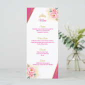 Roze Bloemen en Goud Quinceañera Tafelmenu Menu (Staand voorkant)