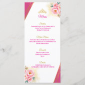 Roze Bloemen en Goud Quinceañera Tafelmenu Menu (Voorkant)