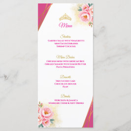 Roze Bloemen en Goud Quinceañera Tafelmenu Menu