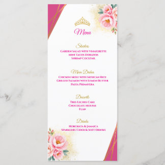 Roze Bloemen en Goud Quinceañera Tafelmenu Menu