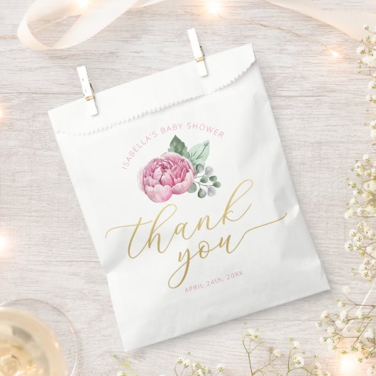 Roze Bloemen en Goud Script Baby shower Bedankt Bedankzakje (Geknipt)