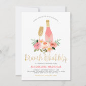 Roze bloemen en goudbrauwen en bolvormig Vrijgezel Kaart (Voorkant)