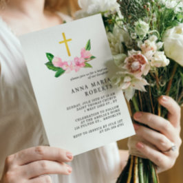 Roze bloemen en gouden bruismakreel kaart