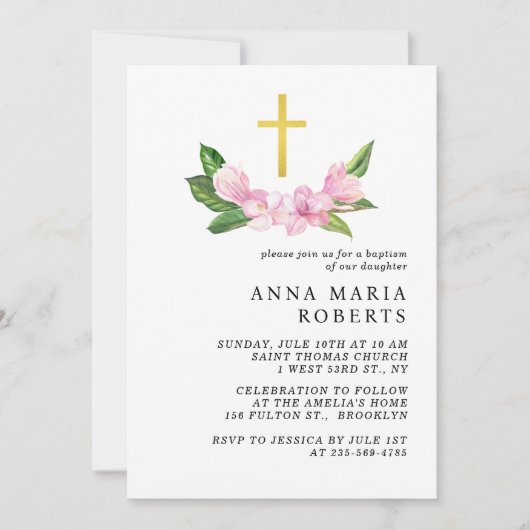 Roze bloemen en gouden bruismakreel kaart (Voorkant)