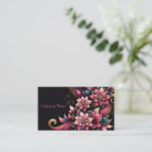 Roze Bloemen en Gouden Glitter Design Visitekaartje (Staand voorkant)