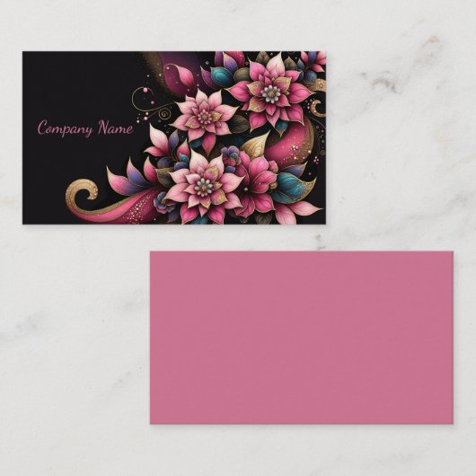 Roze Bloemen en Gouden Glitter Design Visitekaartje (Voorkant / Achterkant)