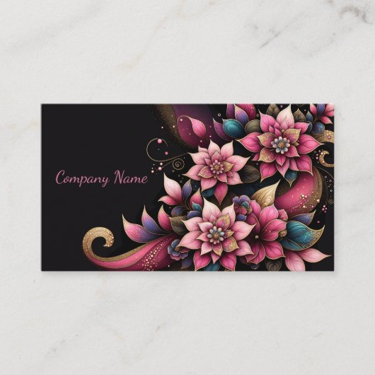 Roze Bloemen en Gouden Glitter Design Visitekaartje (Voorkant)