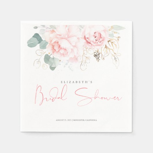 Roze Bloemen en Gouden Groene Bruidssalon Servet (Voorkant)