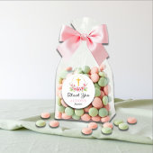 Roze bloemen en gouden kruis meisje doop Dank u Ronde Sticker