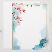 Roze bloemen en gouden Lijst Briefhoofd (Voorkant / Achterkant)