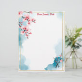 Roze bloemen en gouden Lijst Briefhoofd (Staand voorkant)