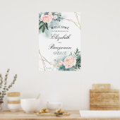 Roze bloemen en gouden Lijsten Welkomstbord Poster (Keuken)