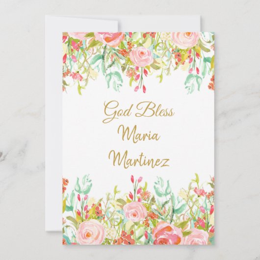  Roze bloemen en goudglitters Quinceanera  Kaart (Achterkant)