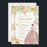 Roze bloemen en goudglitters Quinceanera  Kaart<br><div class="desc">Pink Flowers and Gold Glitters Quinceanera Birthday InvitationMis Quince Anos,  15th Birthday, </div>