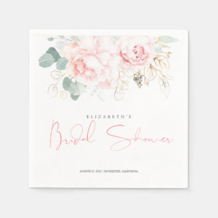 Roze bloemen en goudgroen Vrijgezellenfeest Servet