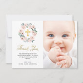  roze bloemen en goudkruis | Baptisemfoto Bedankkaart (Voorkant)