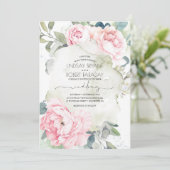 Roze bloemen en Greenery Elegant Vintage Wedding Kaart (Staand voorkant)