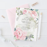 Roze bloemen en Greenery Elegant Vintage Wedding Kaart<br><div class="desc">Indrukwekkende blush roze waterverf bloemen en groenery foliage trouwuitnodigingen.</div>