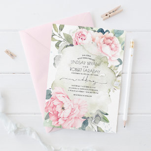 Roze bloemen en Greenery Elegant Vintage Wedding Kaart