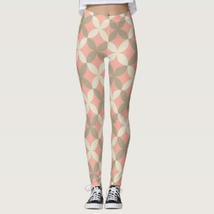 roze bloemen en grijs blad patroon leggings