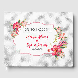 Roze bloemen en grijs blurrood glas gastenboek