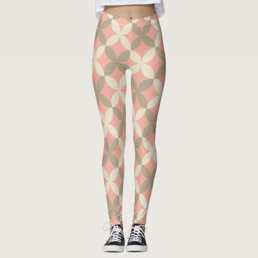 roze bloemen en grijze bladeren met patroon leggings (Voorkant)