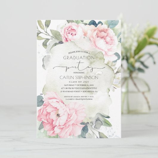  roze bloemen en groen Afstuderen Kaart (Staand voorkant)