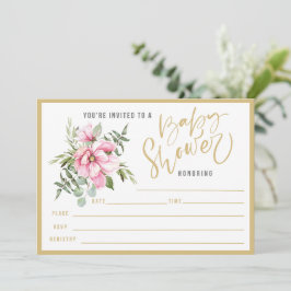 Roze bloemen en groen Baby shower vullen in Kaart