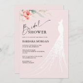 Roze Bloemen en Groen Bruidsdouche Uitnodiging (Voorkant / Achterkant)