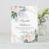 Roze Bloemen en Groen Elegant Baby shower Kaart (Staand voorkant)