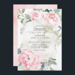 Roze Bloemen en Groen Elegant  Huwelijk Kaart<br><div class="desc">Indrukwekkende blush roze waterverf bloemen en groen loof huwelijksuitnodigingen.</div>