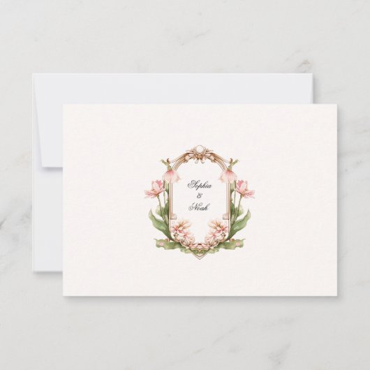 Roze Bloemen en Groen Huwelijk Dank u kaart (Achterkant)