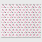 Roze bloemen en groen patroon cadeaupapier (Vlak)