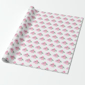 Roze bloemen en groen patroon cadeaupapier (Uitgerold)