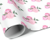 Roze bloemen en groen patroon cadeaupapier (Rol Hoek)