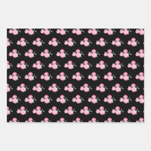 Roze bloemen en groen patroon inpakpapier vel (Voorkant 3)